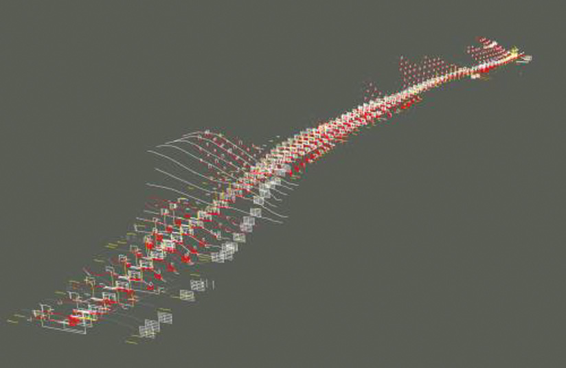 切土・盛土の 2D 断面図を Dynamo によって 3D 空間上に自動配置した例