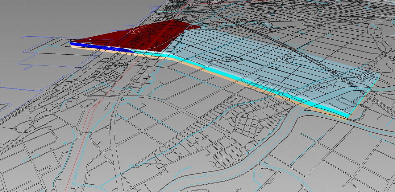 放水路の周辺地盤を3Dモデル化した例